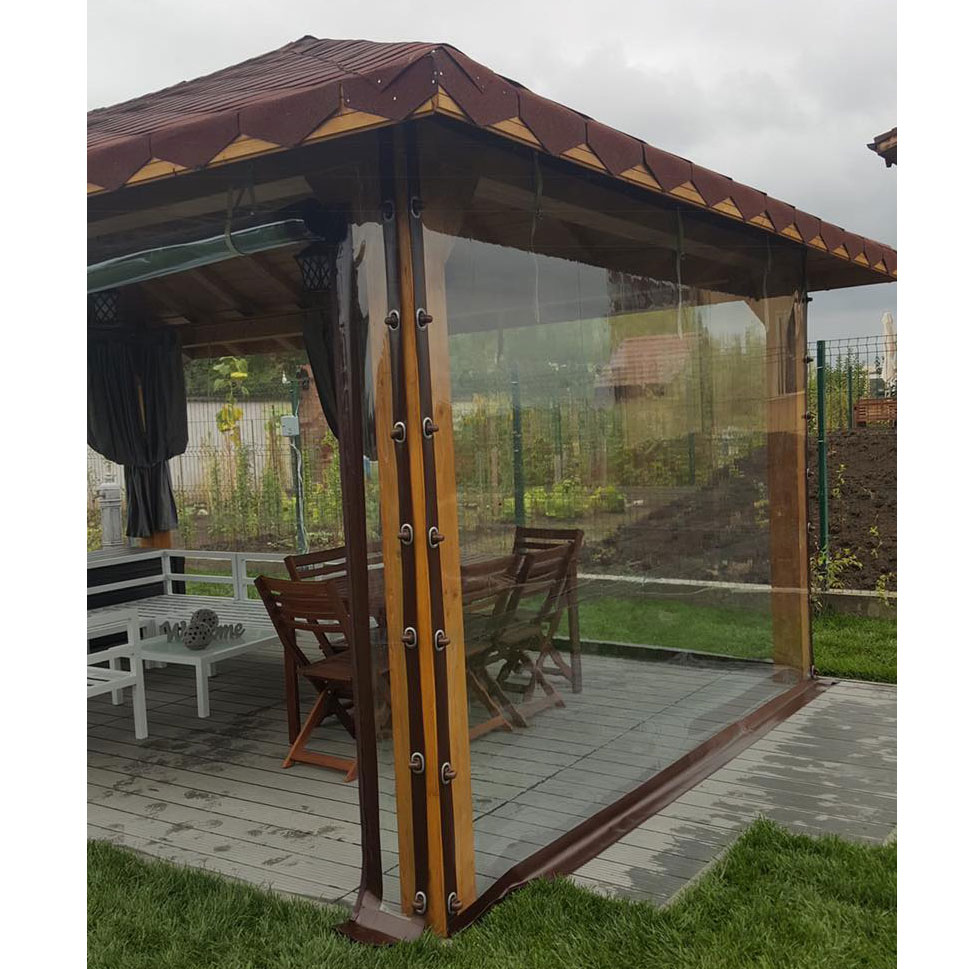 Folie terasa transparenta cu capse si bride, 3 x 1.6 m, banda maro