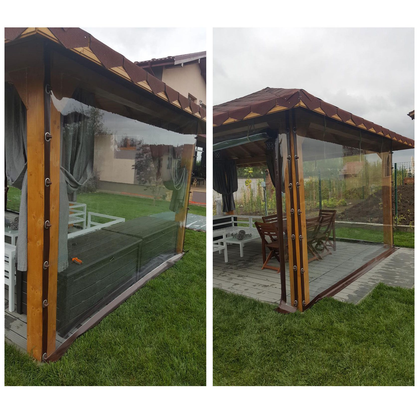 Prelata foisor transparenta cu capse si bride, 1.5 x 2 m, banda maro